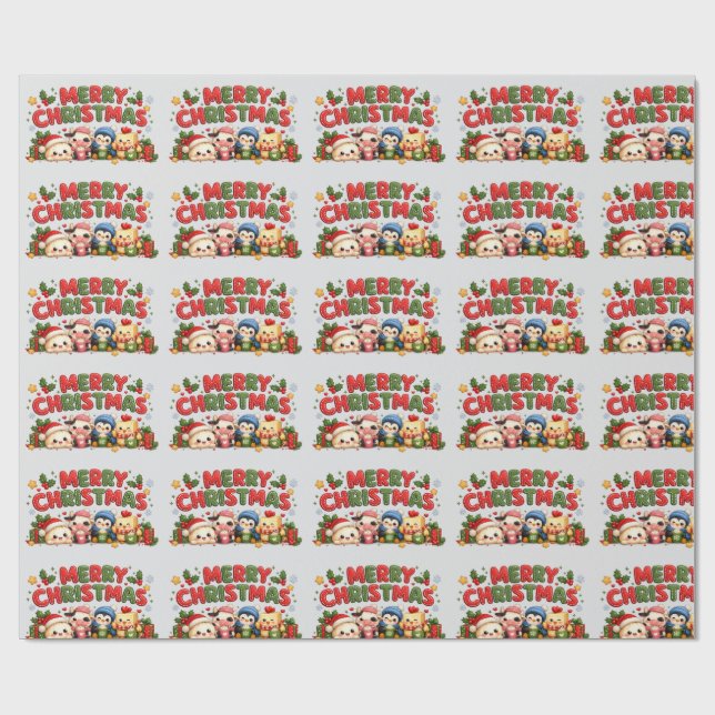 Kawaii Frohe Weihnachten Geschenkpapier (Flach)