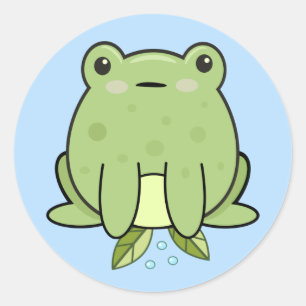 Kawaii-Frosch Blau Pastell Klassischer Rundaufkleb Runder Aufkleber