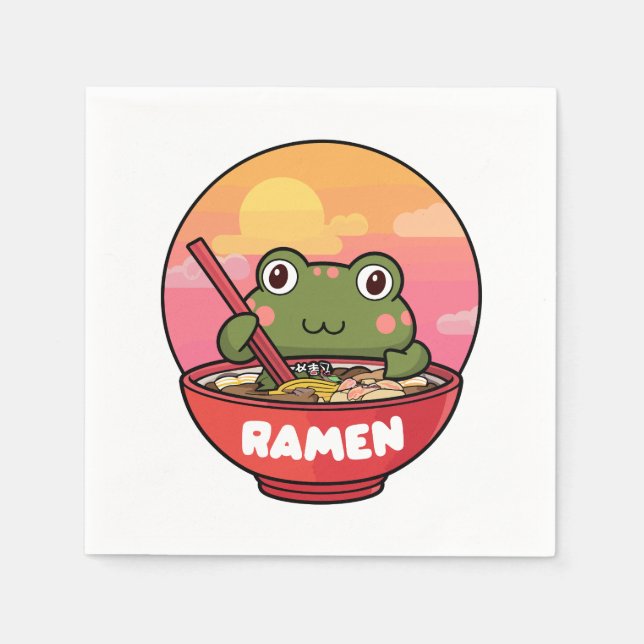 Kawaii Frosch fressende Männer Serviette (Vorderseite)
