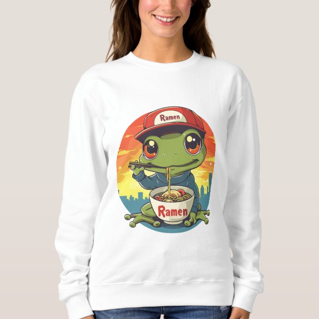 Kawaii Frosch fressende Männer Sweatshirt (Vorderseite)