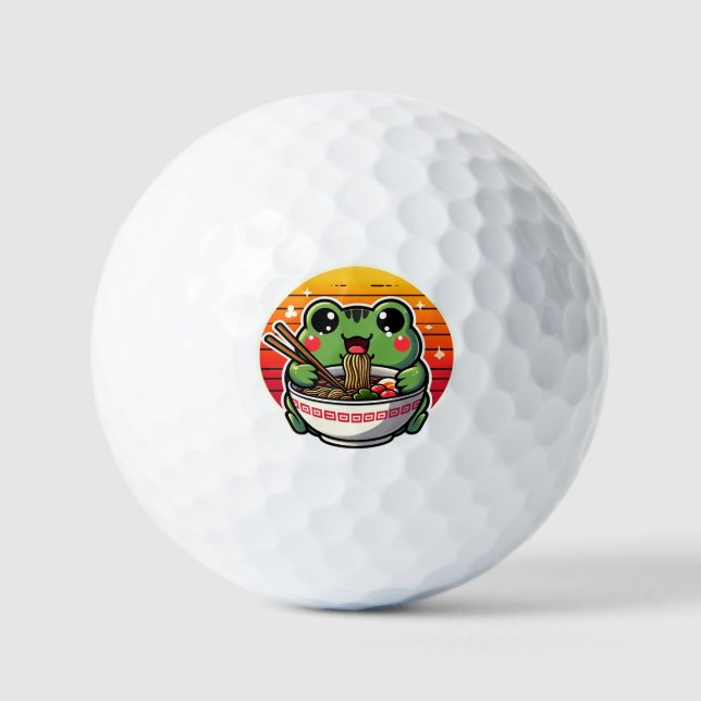 Kawaii Frosch Slurping Ramen Noodles Colorful Anim Golfball (Vorderseite)