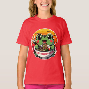 Kawaii Frosch Slurping Ramen Noodles Colorful Anim T-Shirt