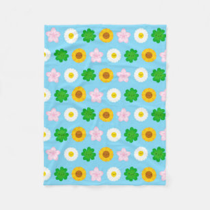Kawaii Frühlingsblumen (blau) Fleecedecke