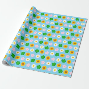 Kawaii Frühlingsblumen (blau) Geschenkpapier