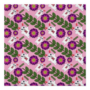 Kawaii Frühlingshase: Lebendiges lila florales Max Poster