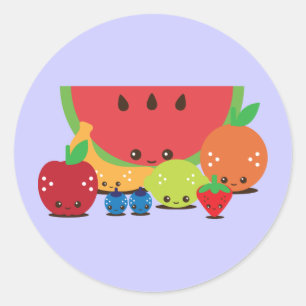 Kawaii Fruit Group Runder Aufkleber