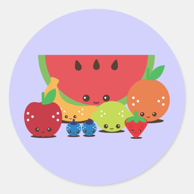 Kawaii Fruit Group Runder Aufkleber (Vorderseite)