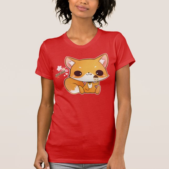 Kawaii Fuchs mit niedlicher Eiscreme T-Shirt (Vorderseite)