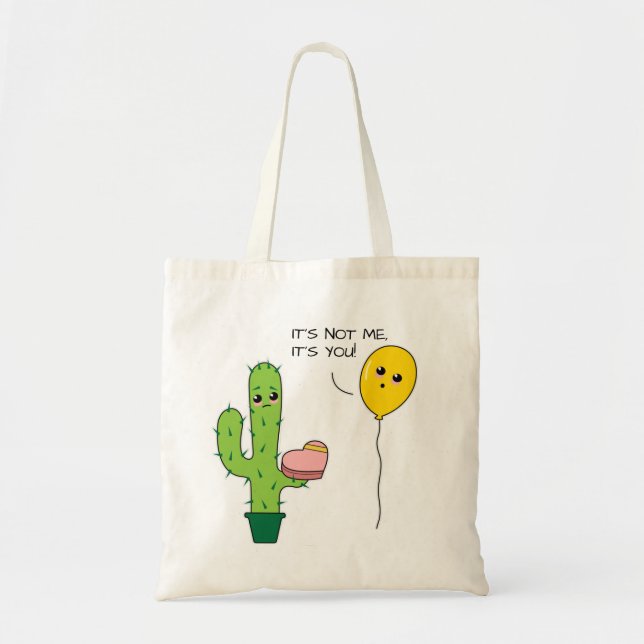 Kawaii Funny Brokenherzted Cartoon Cactus Tragetasche (Vorne)