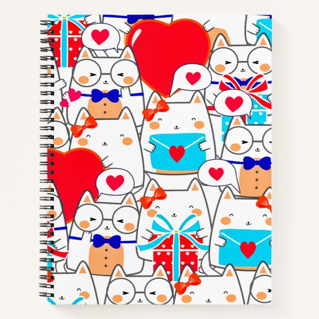 Kawaii Funny Cats Liebe Muster Notizbuch (Vorderseite)