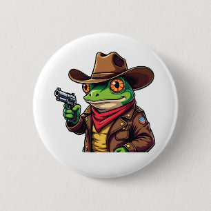 Kawaii Funny Cowboy Western Frog Lovers Button