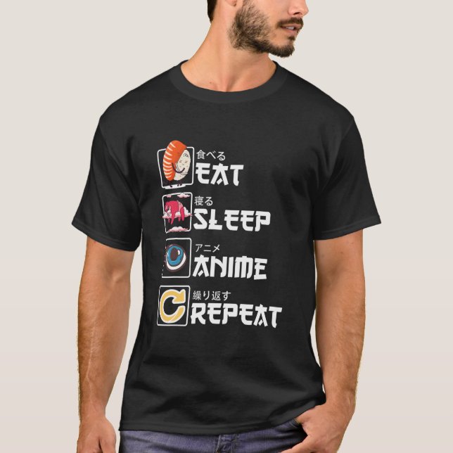 Kawaii Ga Sushi Eat Sleep Anime Repeat Anime T-Shirt (Vorderseite)
