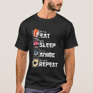 Kawaii Ga Sushi Eat Sleep Anime Wiederhole Anime T-Shirt