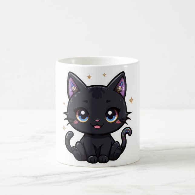 Kawaii Galaxy Black Cat Tasse Niedlich Celestial K (Mittel)