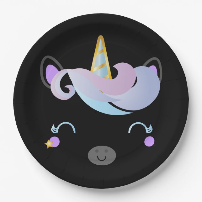 Kawaii Galaxy Einhorn BIRTHDAY PARTEIEN Papierplat Pappteller (Vorderseite)