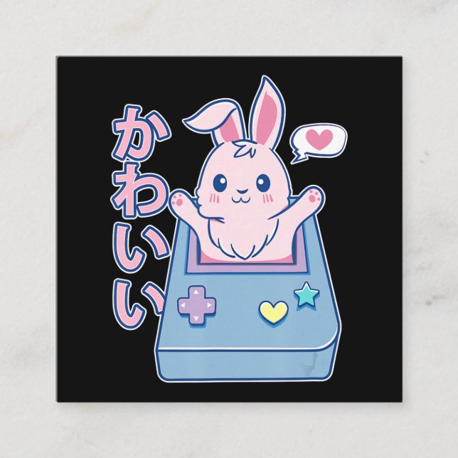 Kawaii Gamer Bunny - Rabbit Pastel Niedlich Quadratische Visitenkarte (Vorderseite)