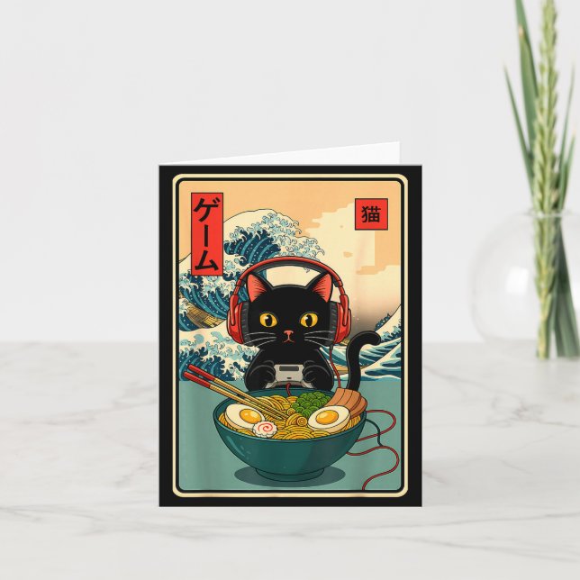 Kawaii Gamer Cat Ramen Retro Japanese Funny Cat Ga Karte (Vorderseite)