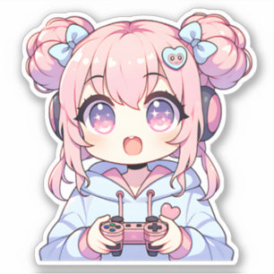 Kawaii Gamer Girl Sticker - Niedliches Pastel Gami