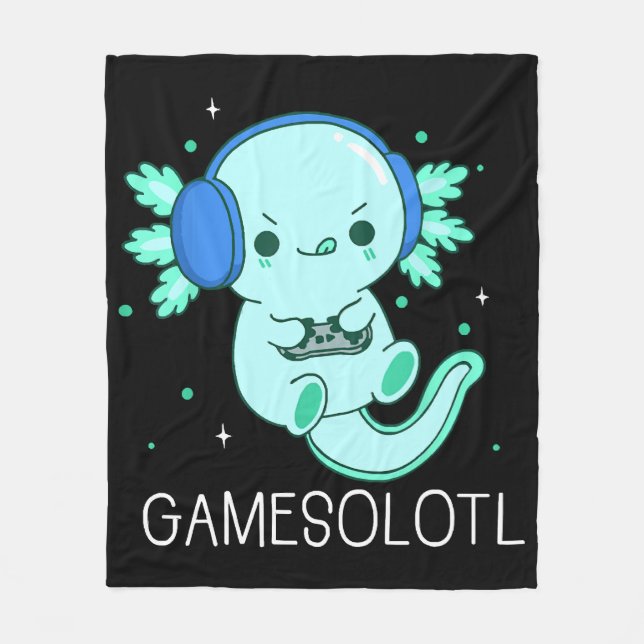 Kawaii Gamesolotl Axolotl Gamer Fleecedecke (Vorderseite)