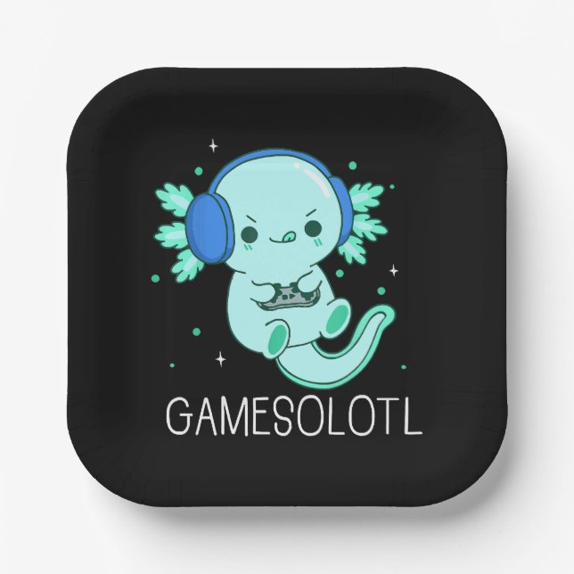 Kawaii Gamesolotl Axolotl Gamer Pappteller (Vorderseite)
