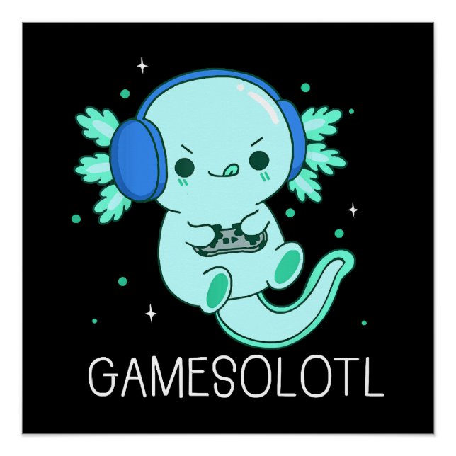 Kawaii Gamesolotl Axolotl Gamer Poster (Vorderseite)