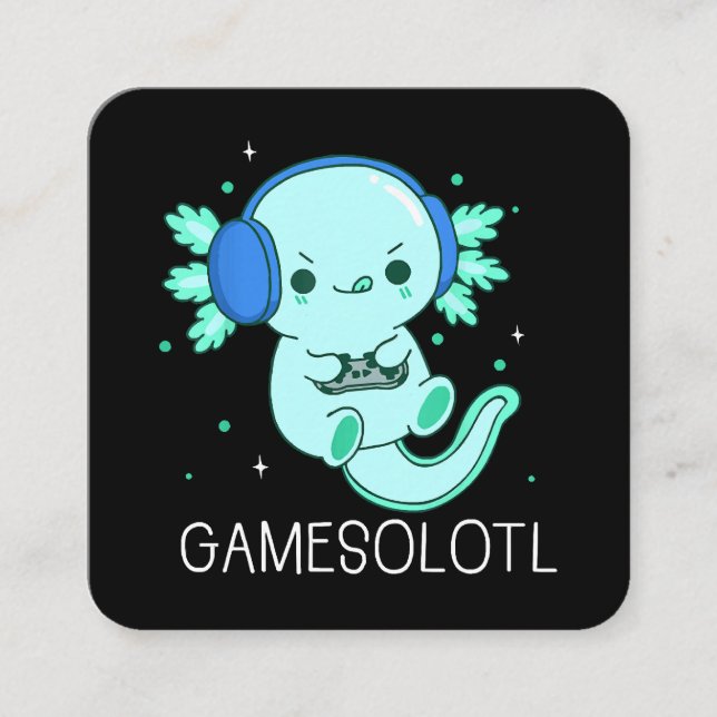 Kawaii Gamesolotl Axolotl Gamer Quadratische Visitenkarte (Vorderseite)