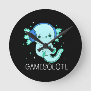 Kawaii Gamesolotl Axolotl Gamer Runde Wanduhr