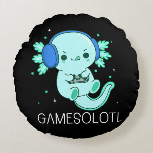 Kawaii Gamesolotl Axolotl Gamer Rundes Kissen