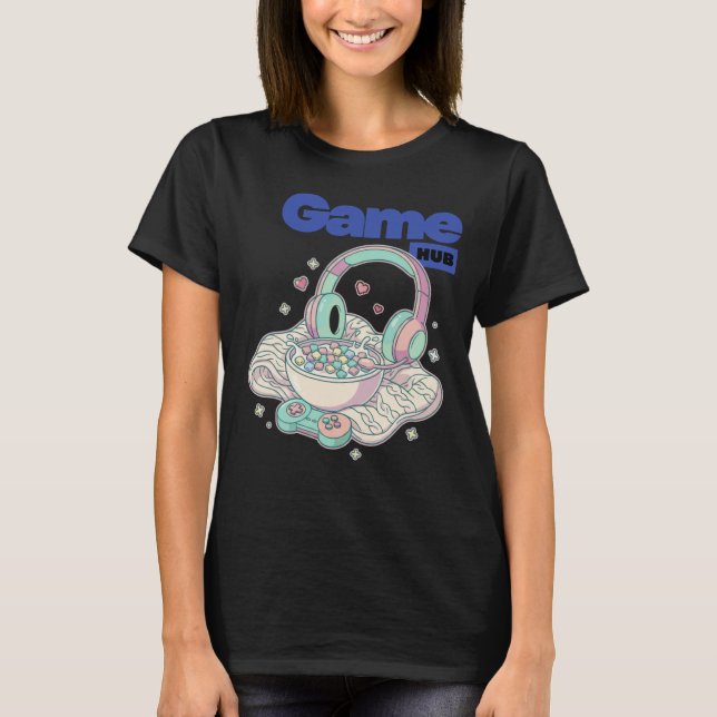 Kawaii Gaming Aesthetic Cereal Headphones Graphic T-Shirt (Vorderseite)