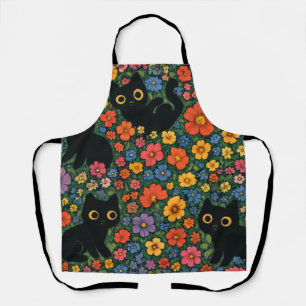 Kawaii-Gartenkunst   Süßes schwarzes Katzen-Blumen Schürze