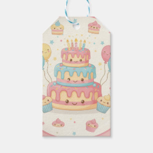Kawaii Geburtstag - Süßer Kuchen und Cupcakes Geschenkanhänger