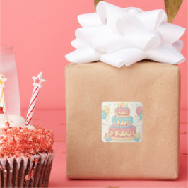 Kawaii Geburtstag - Süßer Kuchen und Cupcakes Quadratischer Aufkleber