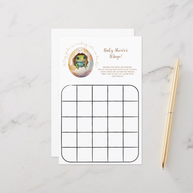 Kawaii Gecko Lizard Egg Baby Shower Bingo Game (Vorderseite/Rückseite Beispiel)