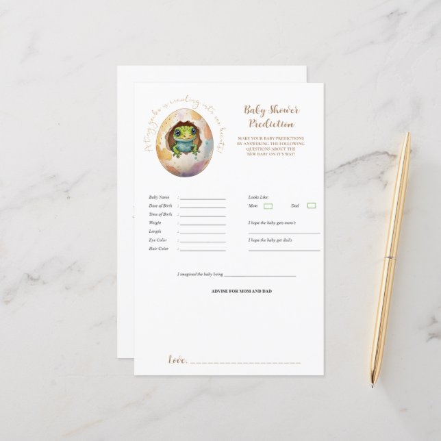 Kawaii Gecko Lizard Egg Baby Shower Predict Game (Vorderseite/Rückseite Beispiel)