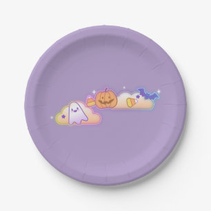 Kawaii-Geist, Kürbis und Fledermaus Halloween-Papi Pappteller