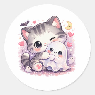 Kawaii-Geist-Kuschel-Kitty Runder Aufkleber