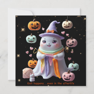 Kawaii-Geist-Strick-Halloween-Einladungsaufkleber Einladung