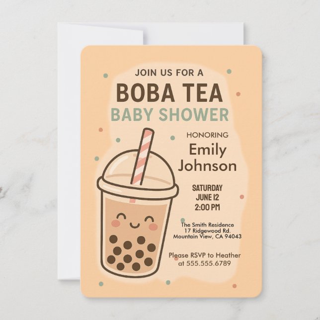 Kawaii Gender Neutral Pastel Boba Tea Baby Dusche Einladung (Vorderseite)