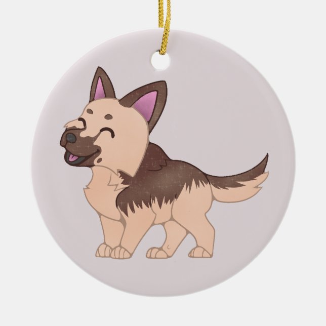 Kawaii German Shepherd Dog Keramik Ornament (Vorne)