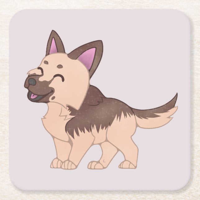 Kawaii German Shepherd Dog Rechteckiger Pappuntersetzer (Vorderseite)
