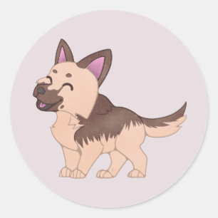 Kawaii German Shepherd Dog Runder Aufkleber