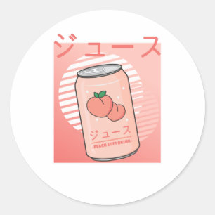 Kawaii-Getränk mit japanischer Pfirsichsaft-Ästhet Runder Aufkleber