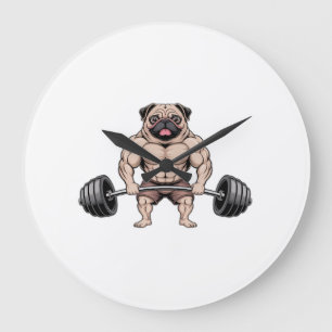 Kawaii-Gewichtheber-Muskulöser-Mops-Hundefan Große Wanduhr