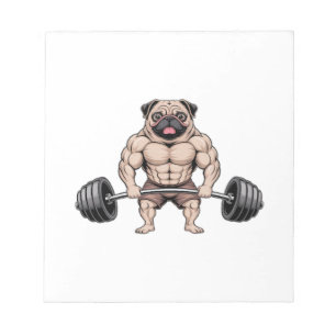 Kawaii-Gewichtheber-Muskulöser-Mops-Hundefan Notizblock