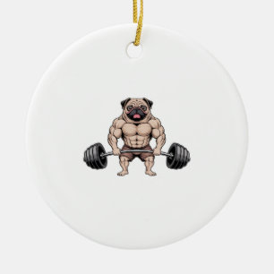 Kawaii-Gewichtheber-Muskulöser-Mops-Hundefreund Keramik Ornament