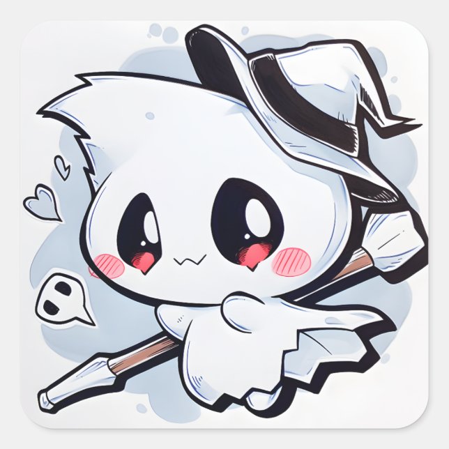 Kawaii Ghost 01 Quadratischer Aufkleber (Vorderseite)