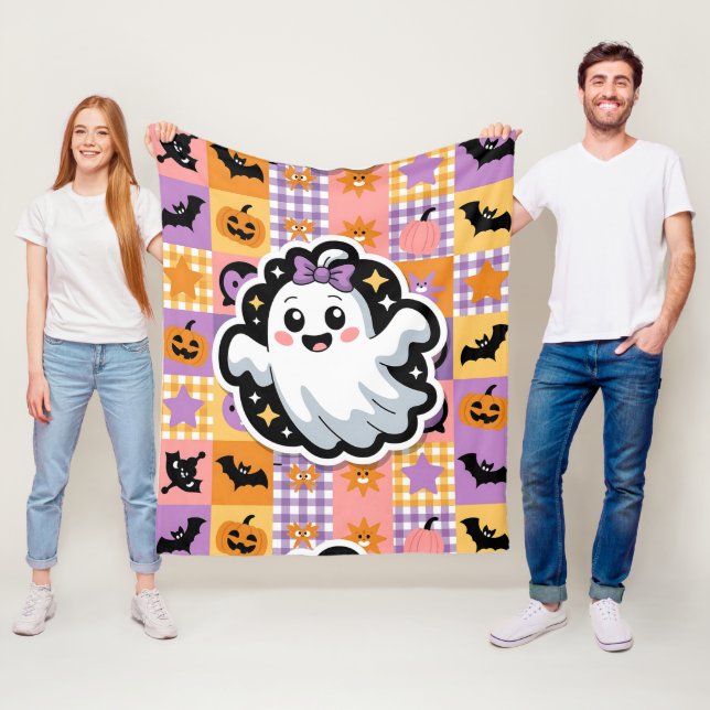 Kawaii Ghost Blanket - Niedlicher Patchwork Cartoo Fleecedecke (Beispiel)
