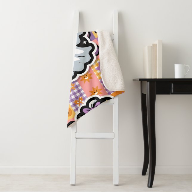 Kawaii Ghost Blanket - Niedlicher Patchwork Cartoo Sherpadecke (Beispiel)