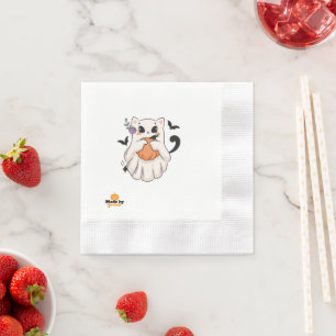 Kawaii Ghost Cat Halloween Napkins - Niedliche Spo Serviette