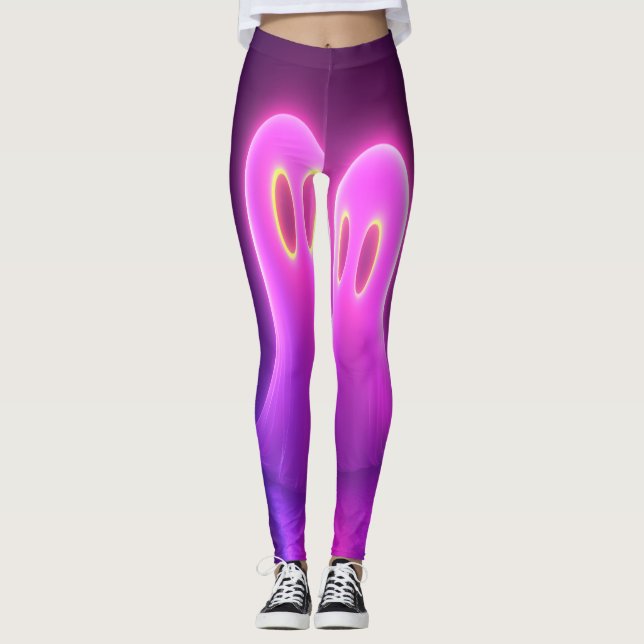 Kawaii Ghost Couple - Neon Liebe Spirituosen Leggings (Vorderseite)